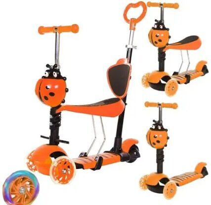 Triratis paspirtukas su stūmimo rankena Scooter 5in1, oranžinis